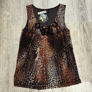 Lynn Ritchie Medium Brown Black Snakeskin Animal Print 100% Silk Tank Top Blouse